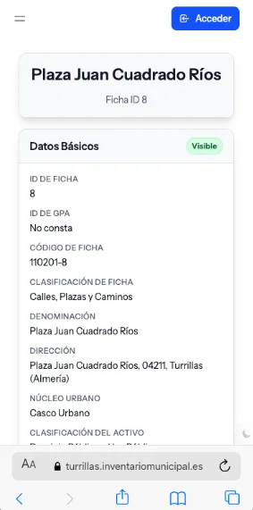 Ficha detallada de bien municipal en móvil