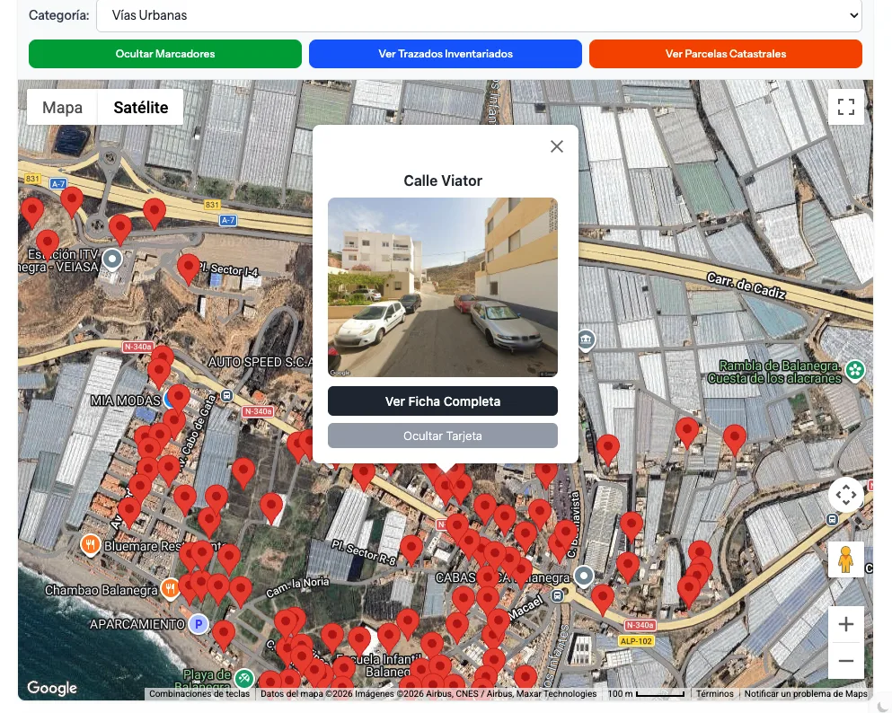 Mapa interactivo con marcadores de bienes municipales